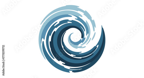 Stylized blue ocean wave in a circular swirl design.