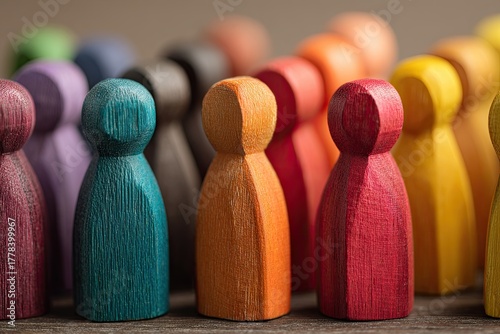 Colorful wooden figures in a row