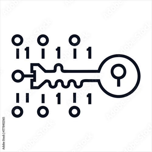 Digital key icon representing encryption and secure access in a binary code environment