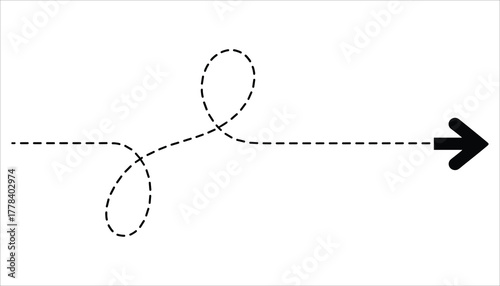 Black dashed line forming a loop and then a straight path ending in a solid black arrow on a white background
