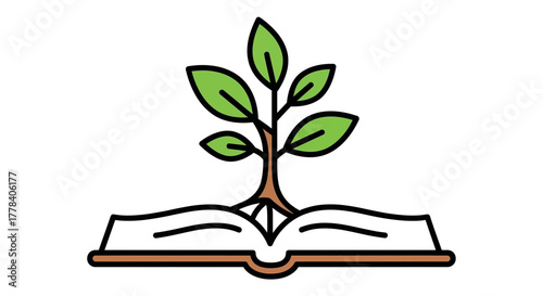 A vibrant green tree of knowledge and wisdom sprouting from an open book, symbolizing education