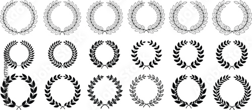 Black Laurel Wreath Silhouettes – 20 Elegant Designs for Awards, Victory, Honor, Logos, and Emblems – Vector Clipart Set