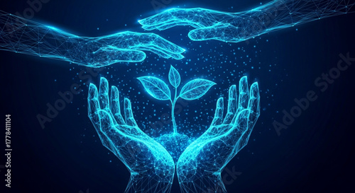 sapling, representing agricultural technology, environmental conservation, and futuristic growth concepts