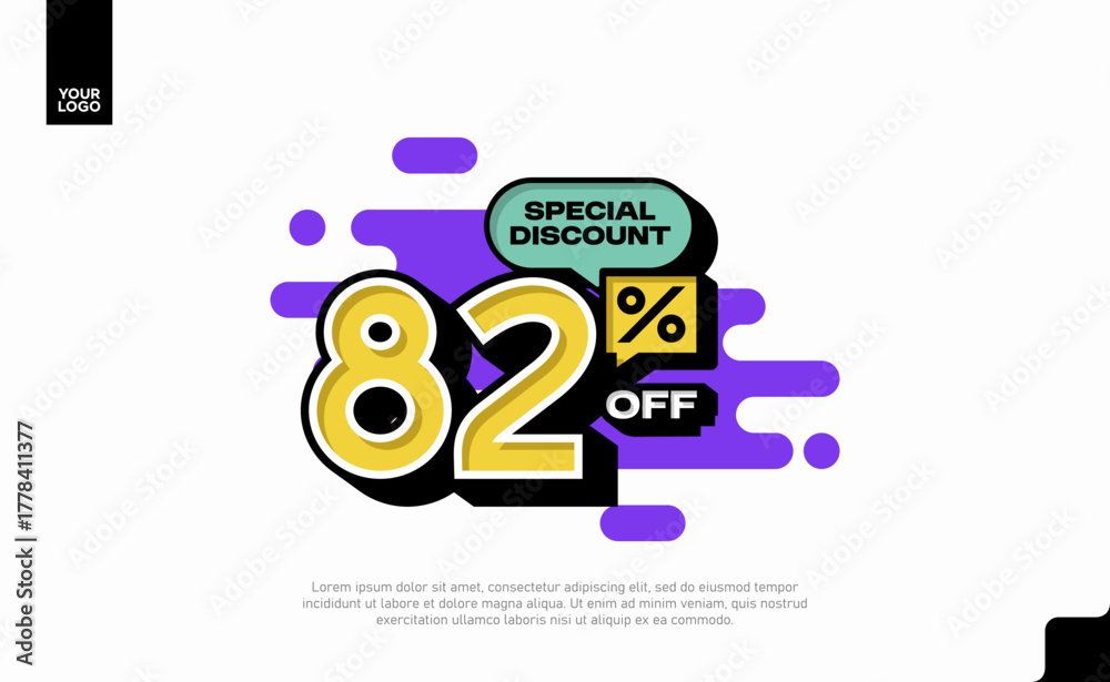 Naklejka premium Special Discount 82 Percent Off Banner Design in Modern Yellow and Purple Style