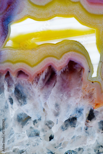 Closeup macro photograph Brazilian agate fossil geologic specimen film