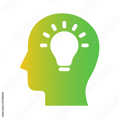 Color Icon of human head silhouette with light bulb representing idea and inspiration