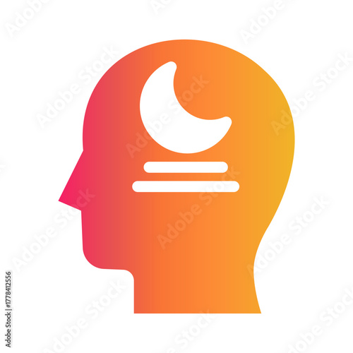 Color Icon of human head silhouette with moon representing peacefulness and rest