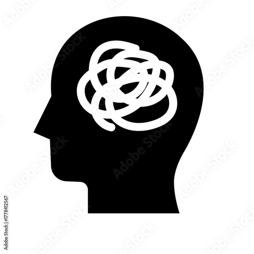 Glyph Icon of human head silhouette with tangled line symbolizing anxiety or mental stress