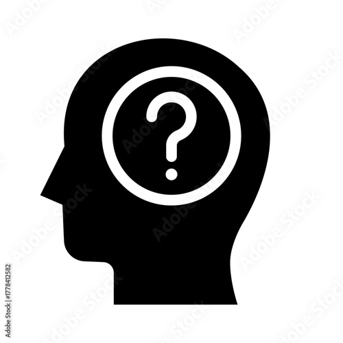 Glyph Icon of human head silhouette with question mark representing confusion and uncertainty