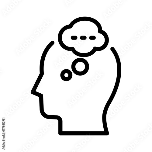 Line Icon of human head silhouette with thought bubble representing thinking and imagination