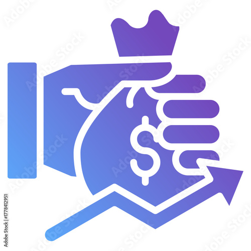 Gradient Filled Glyph Icon of Hand Holding Money Bag Showing Business Profit and Financial Growth