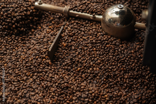 Roasted Coffee Beans Under Cooling Agitator