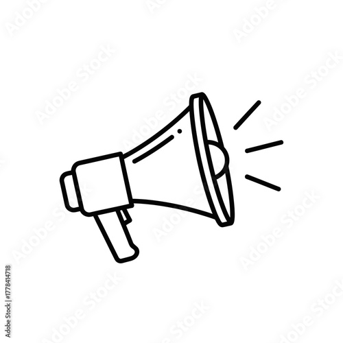 Megaphone icon line art illustration with sound waves, representing announcement, public address, marketing, promotion, protest, and vital message communication.