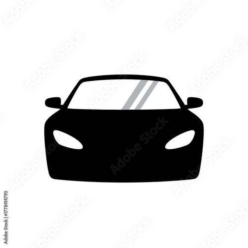 Black silhouette of a modern sports car, front view. automotive icon representing luxury, speed, and sleek transportation. ideal for web, apps, and branding.
