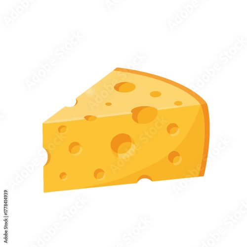 A vibrant cartoon illustration of a triangular yellow cheese wedge with characteristic holes, perfect for dairy, food, or snack-related concepts and designs.
