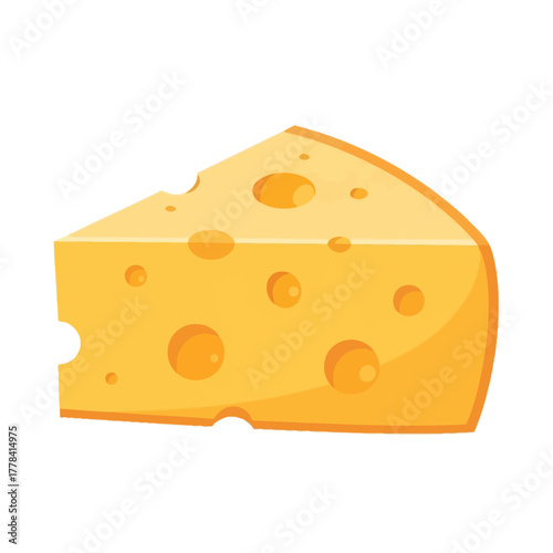 A delicious slice of yellow swiss cheese wedge with distinct holes and textured surface, perfect for culinary designs, food blogs, and recipe illustrations.