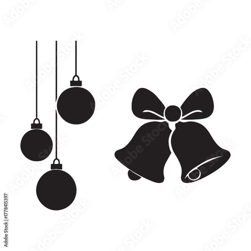 Holiday Decorations Festive Christmas Ornaments and Bells Silhouette