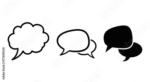 Fotografija Three distinct speech bubbles of varying shapes and fill styles shown
