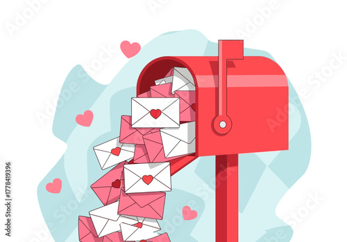 Overflowing Mailbox of Love Letters for Valentines Day Celebration.
