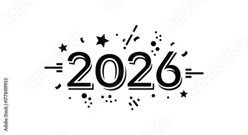 Festive 2026 new year celebration with stars and confetti illustration