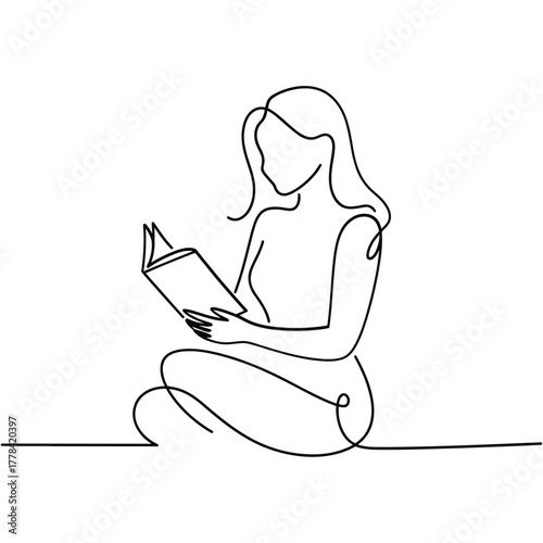 Minimalist line art of a woman reading a book