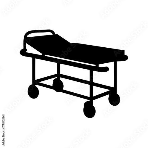 Silhouette of a hospital gurney or medical bed on wheels