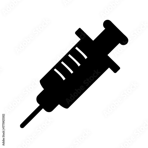 Black silhouette of a syringe with an intravenous needle used in vaccination