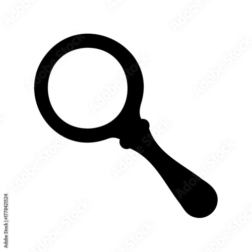 Silhouette of a black magnifying glass on a white background, simple style