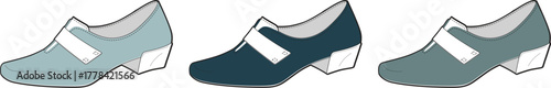 A collection of comfortable women's slip-on shoes in a monochromatic blue color palette. Vector illustration of footwear choices