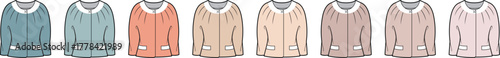 Vector illustration set of a classic women's cardigan in multiple pastel colors, a versatile apparel design concept for fashion