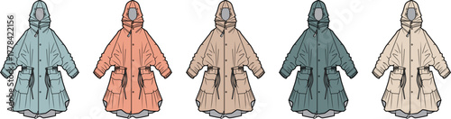 Collection of stylish hooded jackets in pastel shades, perfect for spring and autumn outerwear
