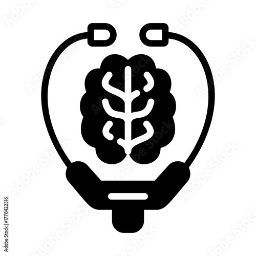 Mental health solid icon. Brain health illustration.