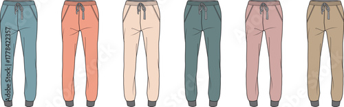 Collection of stylish sweatpants in various colors, showcasing casual wear and comfortable designs for fashion
