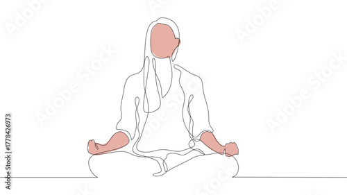 Woman meditating - continuous line drawing vector linear illustration.