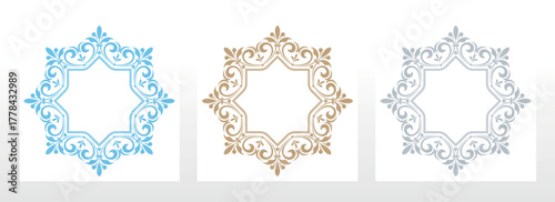 Set of decorative frames Elegant vector element for design in Eastern style, place for text. Floral colored e borders. Lace illustration for invitations and greeting cards