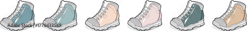 Colorful Boots Collection Hiking, Outdoor, Footwear, Fashion, and Adventure - Isolated Vector Illustration