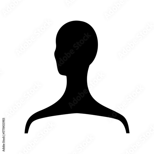 Elegant black silhouette of a female head and shoulders on white