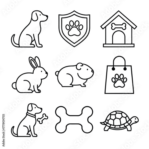 Collection of hand drawn pet icons and symbols for animal lovers