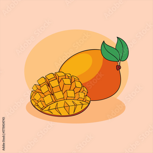 Fresh and juicy mango fruit illustration with vibrant colors perfect for summer themed designs and healthy eating promotions showcasing tropical flavors and natural sweetness