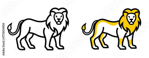 lion animal outline and colored vector icon in modern bold style for logo mascot and graphic design