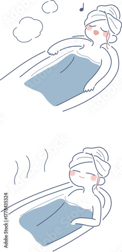湯船のお風呂を楽しんでいる女性のイラスト