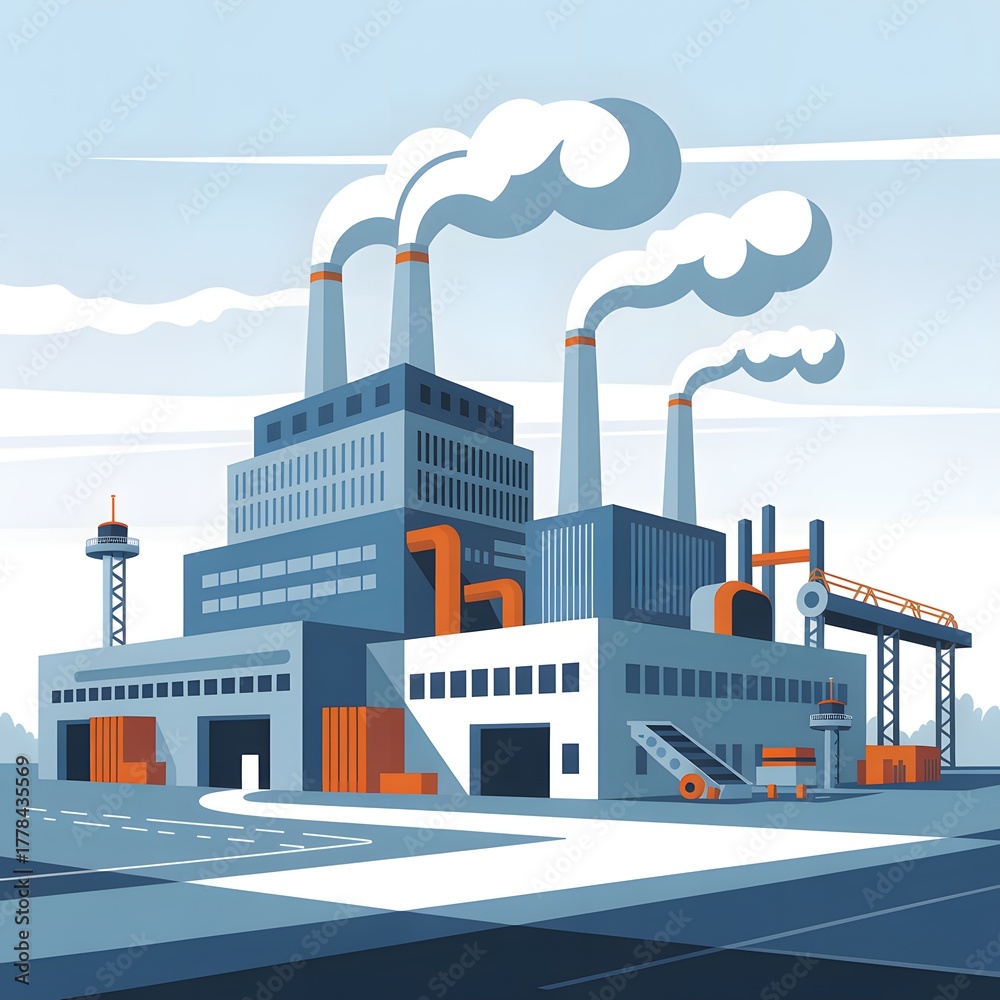 Obraz premium factory and smoke on blue background