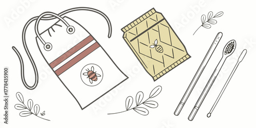 Charming bee themed reusable travel kit with bag and bamboo utensils for eco friendly adventures and sustainable living