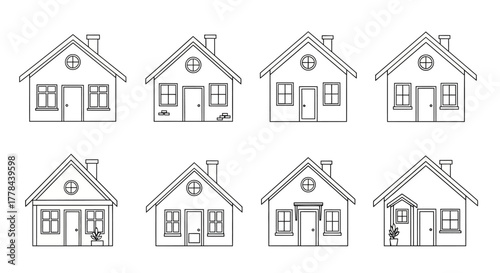 Simple line drawing of various house facades in a neat arrangement