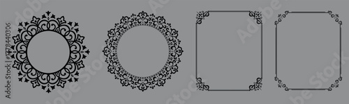 Set of decorative frames Elegant vector element for design in Eastern style, place for text. Floral black and gray borders. Lace illustration for invitations and greeting cards