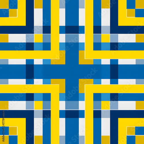 Minimalist Geometric Abstraction in Blue and Yellow Perfect for Modern Interior Design and Art Projects