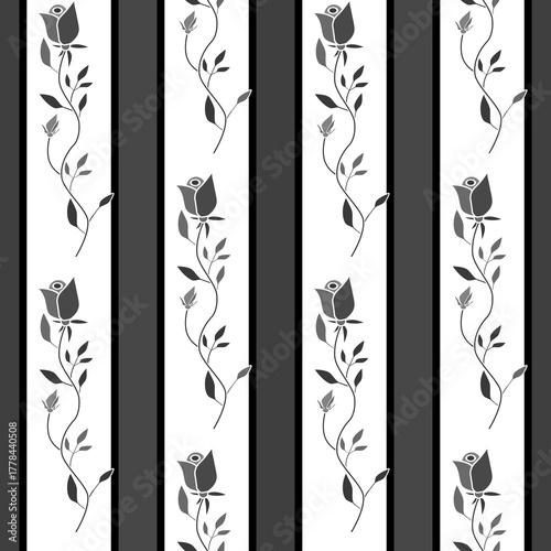 Seamless retro roses flowers pattern striped background