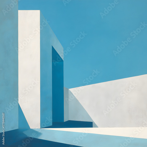 Minimalist Geometric Abstraction Featuring Soft Blue Tones and Clean Shapes in Modern Design