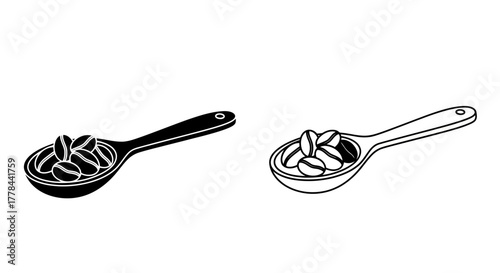 Two spoons filled with coffee beans and pills a contrasting view