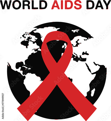 World aids day awareness ribbon world map a symbol of support for people living with hiv and aids